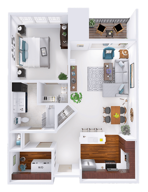 Floor plan for 1 bed, 1 bath, 829 sqft